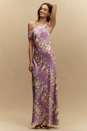 BHLDN Sienna Off-The-Shoulder High-Shine Satin Maxi Dress