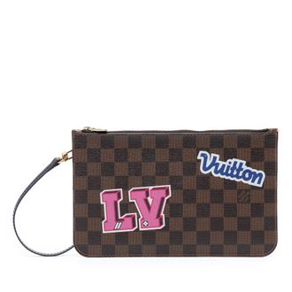 Louis Vuitton Voorafgebruikte Damier Ebene Reis Patches Neverfull Mm Pouch