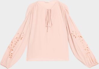 Ramy Brook Zenaida Eyelet Tie Blouse