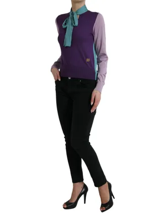 Dolce & Gabbana Womens Silk Pussy-Bow Sweater Purple
