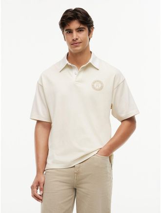 Tommy Hilfiger Mens Classic Fit Circle Logo Rugby Polo - Rich Cream - XXL