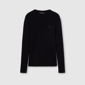 Gucci Fine Cashmere Silk Top With Embroidery, Black, Ready-to-wear