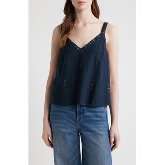 Rag & Bone Aubrey Grommet Trim Linen & Cotton Camisole in Sal at Nordstrom, Size 14