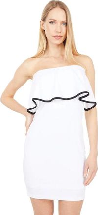 Bebe Mini Dress White Contrast Trim Off The Shoulder Bodycon JZZ324