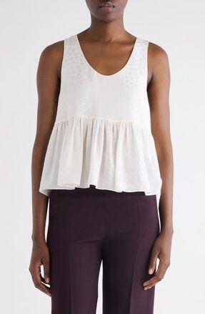 Chlo&eacute; Polka Dot Jacquard Organic Silk Cr&ecirc;pe de Chine Tank in Iconic Milk at Nordstrom, Size 12 Us