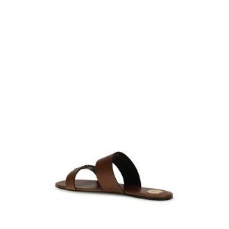 Saint Laurent Womens Brown Calf Leather Bos Taurus Flat Sandals