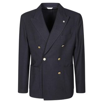 Manuel Ritz Blazers, male, Blue, XL, Double-Breasted Gold Button Jacket