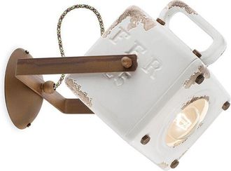 Ferroluce Applique Vintage Industrial Cubica Ferro e Ceramica Bianco 1 Luce E27