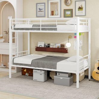 Direct Wicker Reinforced Metal Bunk Bed with Iron Art for Dorm & Children in White | Size: Double