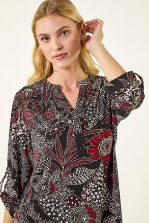 Roman Floral Puff Print Gathered Shirt