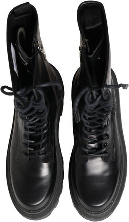 Dolce & Gabbana Mens Black Leather Trek Sole Combat Boots Shoes
