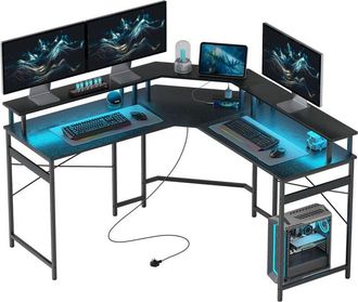 HOMCOM Homcom - l Shaped Desk Corner Computer Desk with Monitor Stand, Black