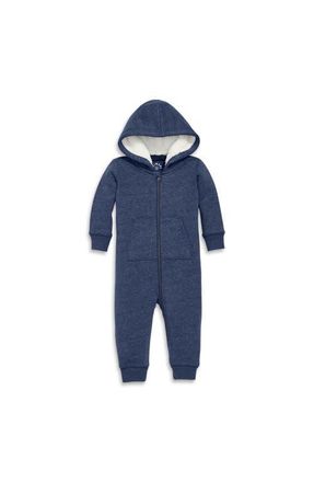 primary Baby Teddy Fleece-Lined Zip Romper in Heather Navy at Nordstrom, Size 12-18M