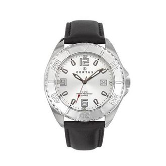 Certus Mens Silver Watch - Black Leather - One Size
