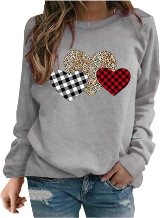 Generic Sweatshirt Womens Valentines Day Soft Jumper Funny Love Heart Print Loose Tops Long Sleeve Round Neck Shirts Red Holiday Pullover for Ladies Girls (Gr