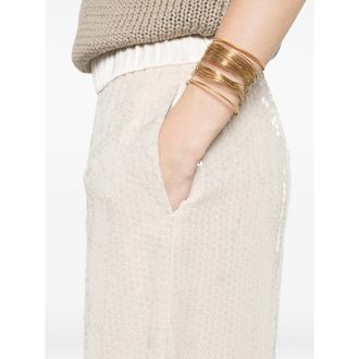 PESERICO Sequin-Embellished Wide-Leg Trousers - Beige