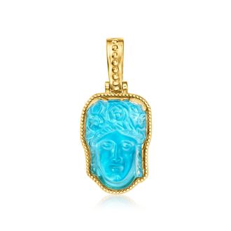 Ross-Simons Italian Tagliamonte Blue Venetian Glass Flora Enhancer Pendant in 18kt Gold Over Sterling