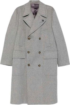 Lardini Dubbele-breasted wollen mix overjas - Heren - Mantel - Grijs - L - Wol - Jassen