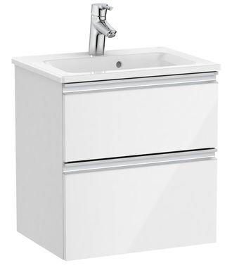 Roca Roca - Pack Unik Mueble Base Compacto De 2 Cajones + Lavabo The Gap Color: Blanco Brillo - Medidas: 505x380x537 Mm