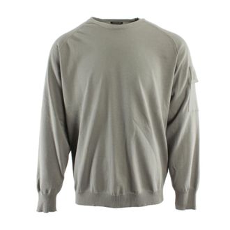 C.P. Company Round-neck Knitwear, male, Gray, Size: 2XL Logo-patch Cotton-blend Jumper