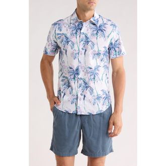 Bonobos Paradisp Palms Slim Fit Short Sleeve Stretch Cotton Button-Up Shirt in Watercolor Palm Tree at Nordstrom Rack, Size Xx-Large