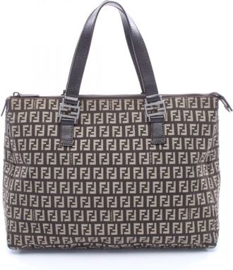 Fendi Beige Brown Canvas Leather Handbag Tote Bag (Pre-Owned)
