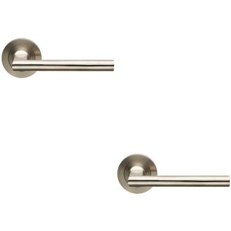 Loops 2x PAIR Slim Straight Elliptical Handle on Round Rose Concealed Fix Satin Steel in Metallics