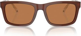 Emporio Armani 57mm Rectangular Sunglasses in Shiny Opaline Brown /Brown at Nordstrom