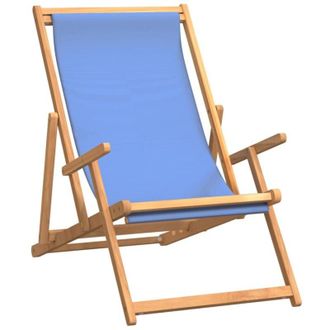 vidaXL Vidaxl - Silla De Playa Plegable De Madera Maciza De Teca Azul