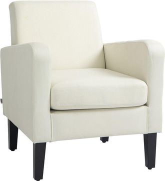HOMCOM Modern Armchair Accent Chair with Rubber Wood Legs for Bedroom White - Homcom
