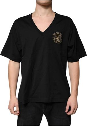 Dolce & Gabbana Zwarte Katoenen Logo T-shirt - Heren - T-shirts - Zwart - S - Katoen - Tops