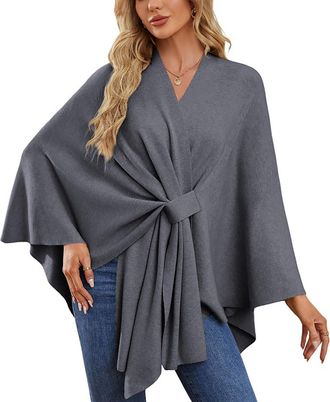 Generic Shawl Wraps for Women Elegant Shawl Wraps Soft Open Front Poncho Sweater for Fall Winter Knitted Warm Cross Front Shawls Wrap Reversible Poncho Cape B