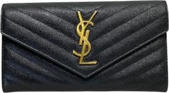 Saint Laurent Pre-owned Vintage Lange Portemonnee (Bi-fold) - Dames - Vintage Accessoires - Zwart - ONE Size - Leer - Vintage