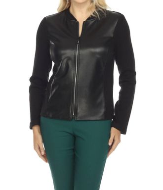 Joseph Ribkoff Faux Leather Zip-Up Long Sleeve Jacket In Black