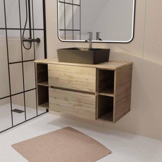 Aurlane Aurlane - Mueble De Ba&ntilde;o 100 Timber Efecto Roble 2 Cajones Lavabo Rectangular Negro