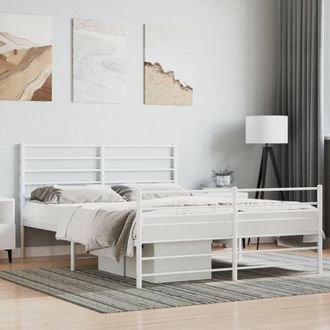 Berkfield Home Metal Bed Frame with Headboard & Footboard White 135x190 cm Double