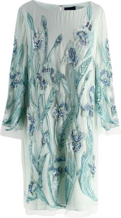 Marchesa Notte Aquamarine Sequin Embellished Mini Dress Size L