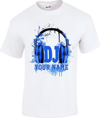 Bang Tidy Clothing Personalised T-Shirt for Men DJ Your Name Headphones Gifts for Him White