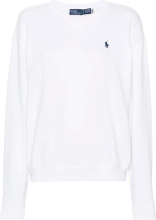 Polo Ralph Lauren Round-neck Knitwear, female, White, Size: S White Sweater with Exclusive Pony Embroidery
