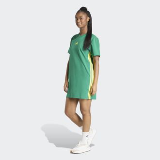 adidas Shirtkleid ADIDAS SPORTSWEAR ESSENTIALS -, 3-STREIFEN, SINGLE JERSEY, Damen, Gr. XXL, N-Gr, bold gr&uuml;n, bright gelb, Obermaterial: 93% Baumwolle, 7% El