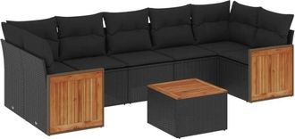vidaXL Set De Sof&aacute;s De Jard&iacute;n 8 Piezas Y Cojines Rat&aacute;n Sint&eacute;tico Negro Vidaxl