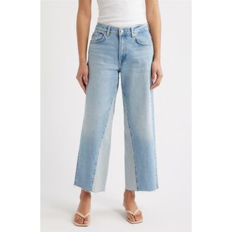 7 For All Mankind Stovepipe Two-Tone High Waist Ankle Straight Leg Jeans in Seabreeze at Nordstrom, Size 30