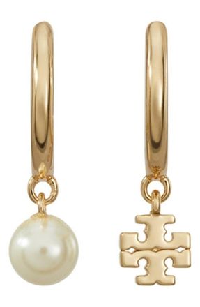 Tory Burch Mismatched Moondance Huggie Earrings in Tory Gold /Pearl /Crystal at Nordstrom