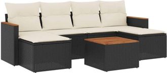vidaXL Vidaxl - Set De Comedor De Jard&iacute;n 7 Pzas Y Cojines Rat&aacute;n Sint&eacute;tico Negro