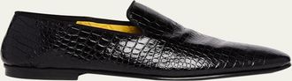 Tom Ford Mens Steven Croc-Effect Leather Slipper Loafers