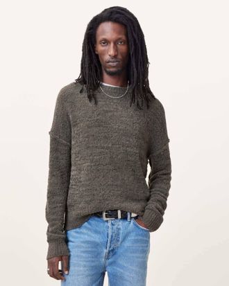 AllSaints Mens Wool Chillion Boxy Oversized Crew Neck Jumper, Size: XS