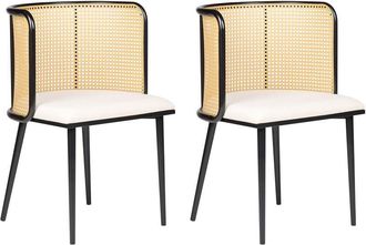 Beliani Beliani - Set of 2 Retro Dining Chairs Fabric Seat Metal Frame Black Viennese Braid Light Wood Kobuk