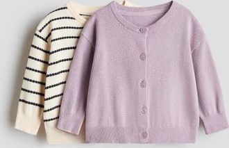 H&M 2-pack Cotton Cardigans in Light Purple/cream at Nordstrom, Size 12-18M