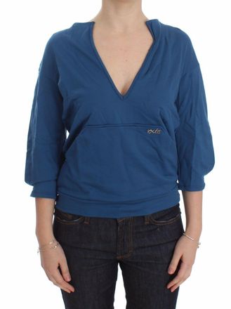 Exte Womens Dre10076 Vneck 34 Sleeve Top - Blue Cotton - Size EU 40 (Womens)