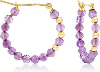 Ross-Simons Amethyst Bead Hoop Earrings With 10kt Yellow Gold